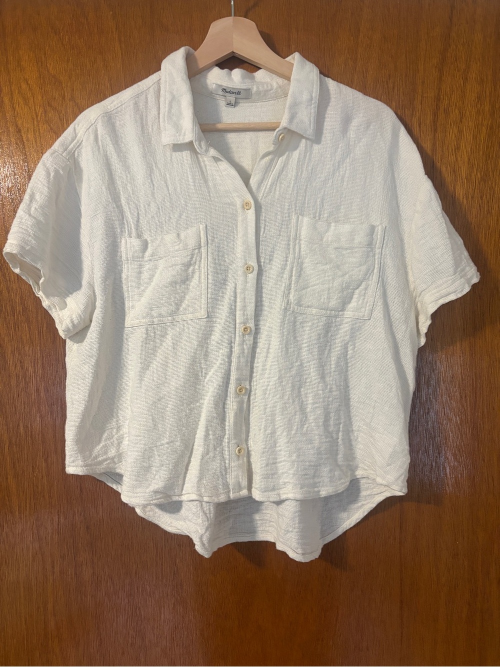 Madewell Cream Short-Sleeve Textured Button-Down Shirt L